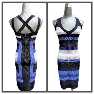 Karen Millen Stripe Bodycon Bandage Dress Size 3 (US 8/10) Black Blue